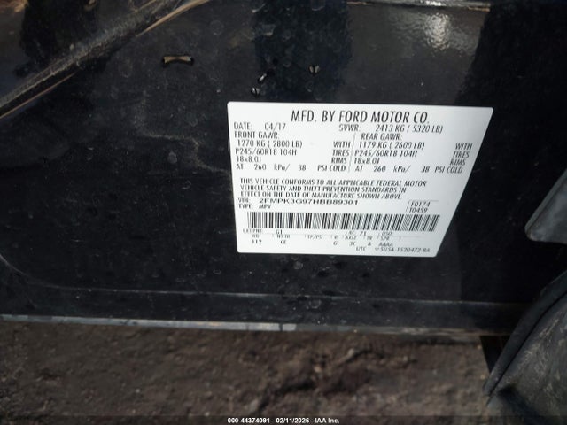 2017 Ford Edge Se მანქანა იყიდება აუქციონზე, vin: 2FMPK3G97HBB89301, აუქციონის ნომერი: 44374091