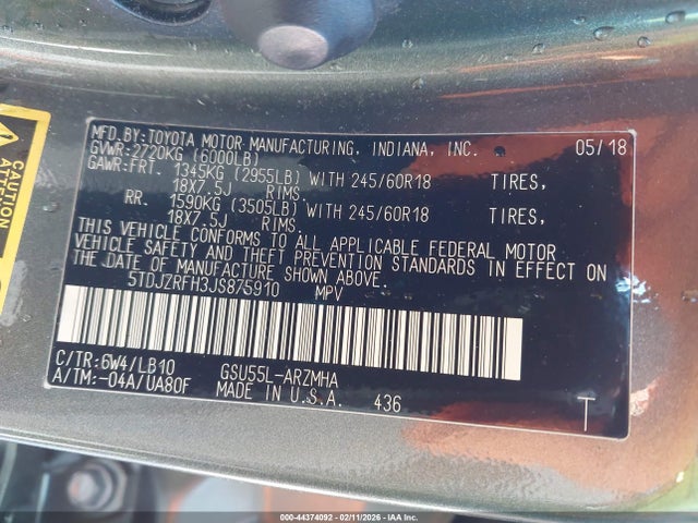 Toyota Highlander Xle 2018 5TDJZRFH3JS875910 Image 9