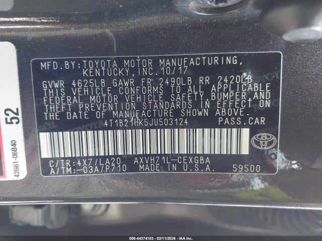 4T1B21HK5JU503124 Toyota Camry Hybrid Xle