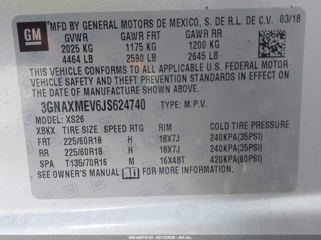 3GNAXMEV6JS624740 Chevrolet Equinox Premier
