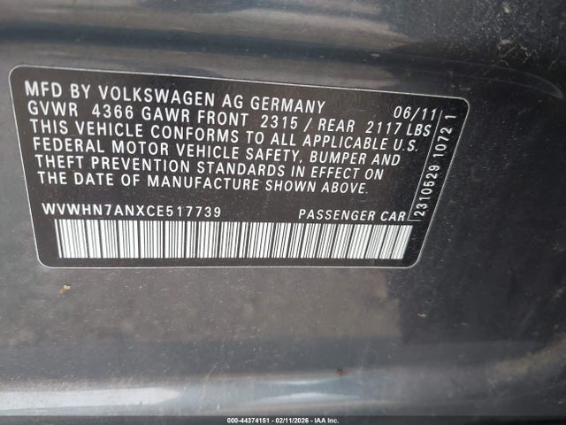 2012 VOLKSWAGEN CC WVWHN7ANXCE517739 Photo 8