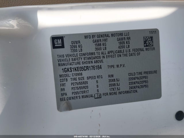 Продаж на аукціоні авто 2012 Gmc Yukon Xl 1500 Slt, vin: 1GKS1KE05CR176184, номер лоту: 44374160