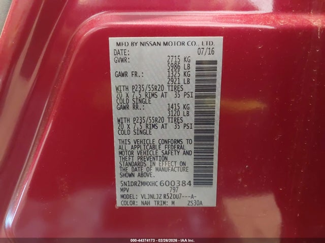 5N1DR2MMXHC600384 Nissan Pathfinder Platinum