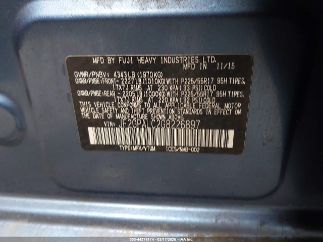 Aukcja sprzedaży 2016 Subaru Crosstrek 2.0i Limited, vin: JF2GPALC2G8226897, numer aukcji: 44374174