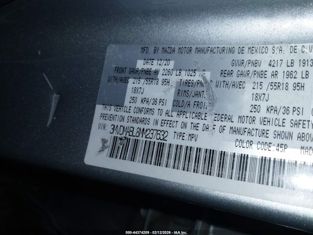 44374209 :رقم المزاد ، 3MVDMABL8MM237632 vin ، 2021 Mazda Cx-30 Select مزاد بيع