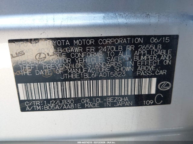 Продажа на аукционе авто 2015 Lexus Gs 350, vin: JTHBE1BL6FA015823, номер лота: 44374215
