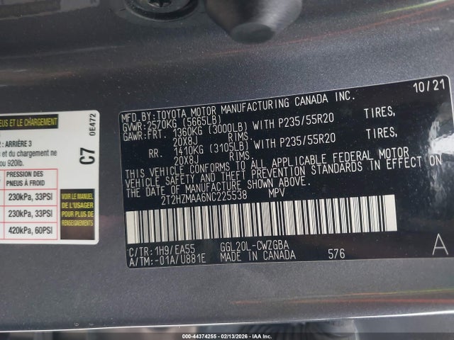 44374255 :رقم المزاد ، 2T2HZMAA6NC225538 vin ، 2022 Lexus Rx 350 مزاد بيع