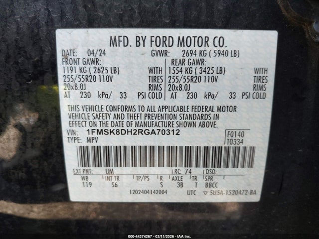 Ford EXPLORER XLT 2024 1FMSK8DH2RGA70312 Image 9