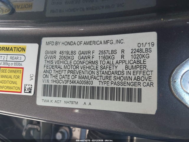1HGCV3F54KA005803 Honda Accord Hybrid Ex-l