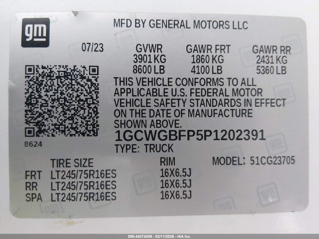 1GCWGBFP5P1202391 Chevrolet Express Cargo Rwd 2500 Extended Wheelbase Wt