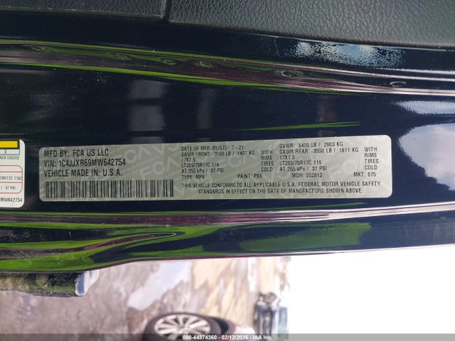 2021 Jeep Wrangler 4xe Unlimited Rubicon 4x4 მანქანა იყიდება აუქციონზე, vin: 1C4JJXR69MW642754, აუქციონის ნომერი: 44374360