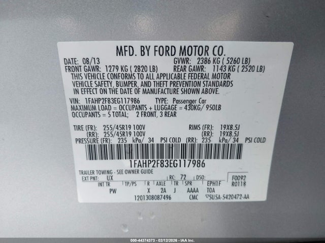 Ford Taurus Limited 2014 1FAHP2F83EG117986 Image 9