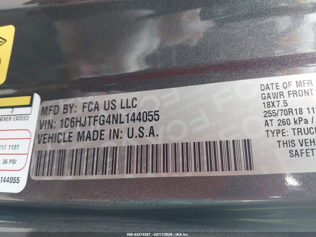 1C6HJTFG4NL144055 Jeep Gladiator Overland 4x4