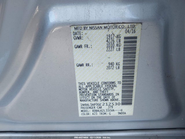 1N4AL3AP3GC212530 Nissan Altima 2.5 Sv