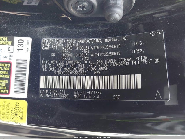 5TDXK3DCXFS563688 Toyota Sienna Se Premium 8 Passenger