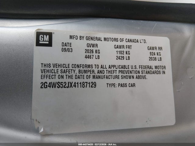 44374428 :رقم المزاد ، 2G4WS52JX41187129 vin ، 2004 Buick Century مزاد بيع