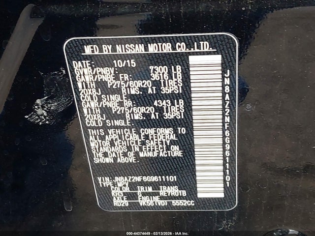 Aukcja sprzedaży 2016 Infiniti Qx80, vin: JN8AZ2NF6G9611101, numer aukcji: 44374449