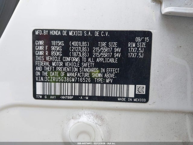 3CZRU5G38GM716526 Honda HR-V LX