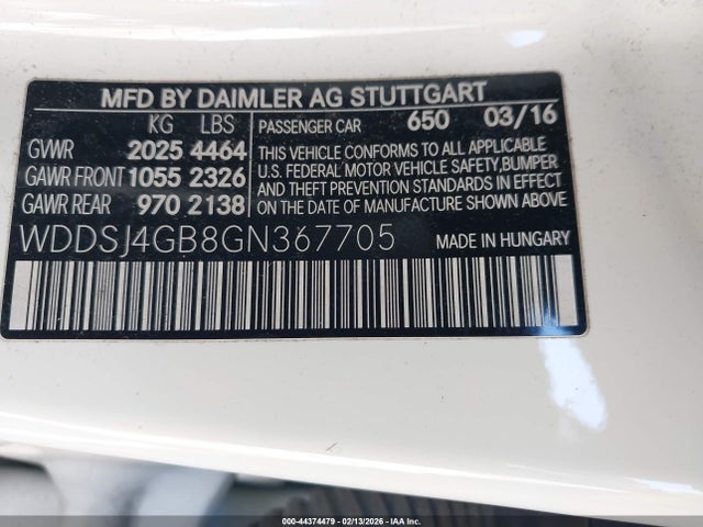 Aukcja sprzedaży 2016 Mercedes-benz Cla 250 4matic, vin: WDDSJ4GB8GN367705, numer aukcji: 44374479