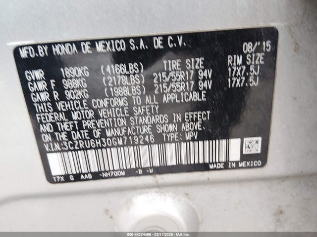 2016 HONDA HR-V 3CZRU6H30GM719246 Photo 8