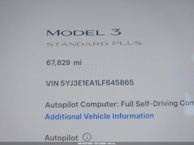 Продаж на аукціоні авто 2020 Tesla Model 3, vin: 5YJ3E1EA1LF645865, номер лоту: 44374526