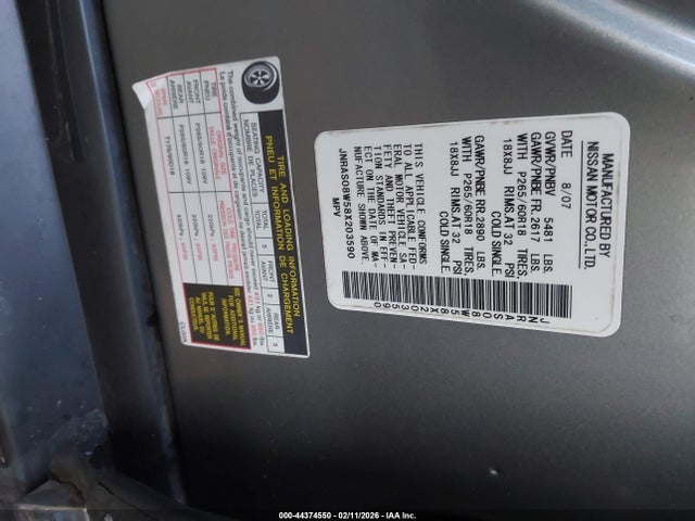 44374550 :رقم المزاد ، JNRAS08W58X203590 vin ، 2008 Infiniti Fx35 مزاد بيع