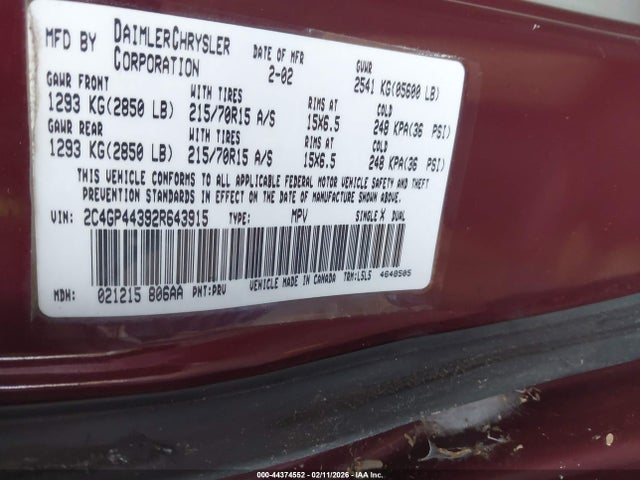 2002 CHRYSLER TOWN & COUNTRY 2C4GP44392R643915 Photo 8