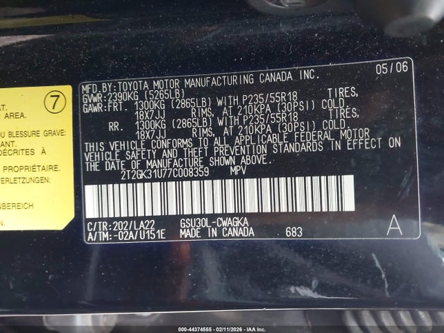Продаж на аукціоні авто 2007 Lexus Rx 350, vin: 2T2GK31U77C008359, номер лоту: 44374555