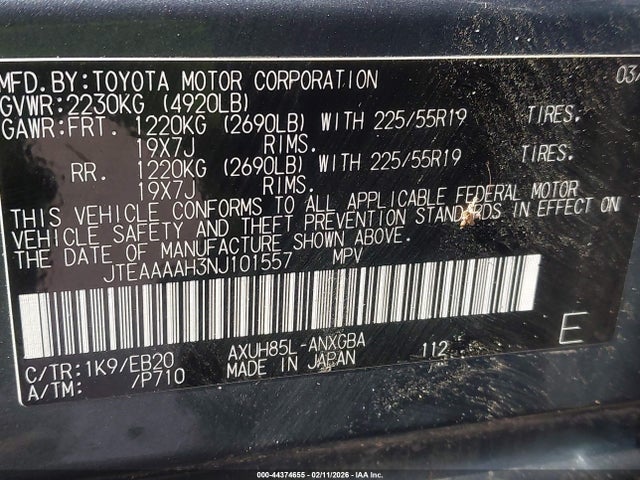 JTEAAAAH3NJ101557 Toyota Venza Le/xle/limited