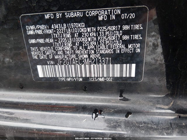 Aukcja sprzedaży 2021 Subaru Crosstrek Premium, vin: JF2GTAEC3MH213371, numer aukcji: 44374666