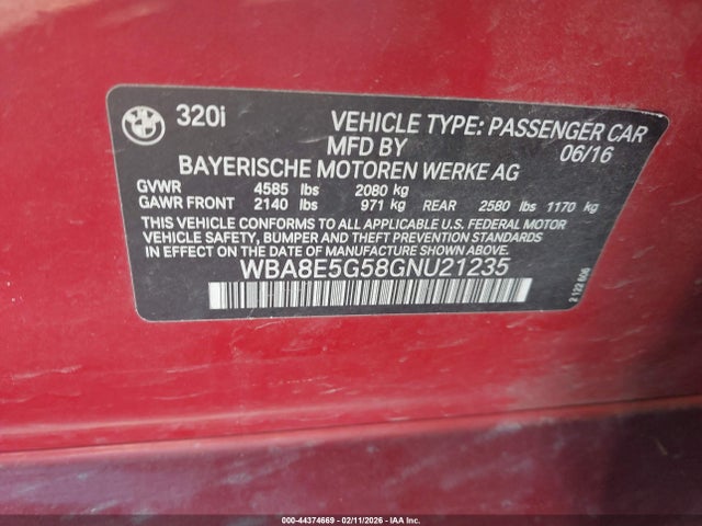2016 BMW 320I WBA8E5G58GNU21235 Photo 8