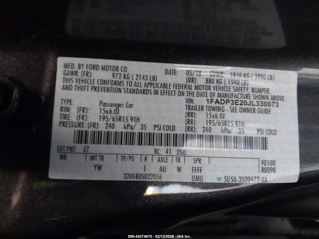 Ford FOCUS S 2018 1FADP3E20JL330073 Image 9