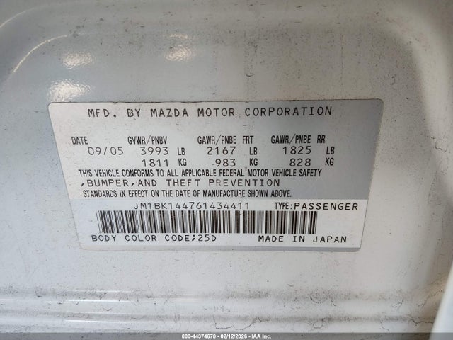 2006 MAZDA MAZDA3 JM1BK144761434411 Photo 8