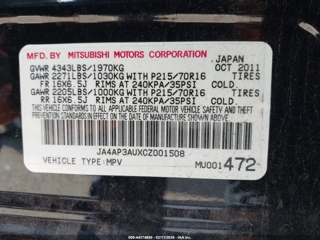 2012 MITSUBISHI OUTLANDER SPORT JA4AP3AUXCZ001508 Photo 8
