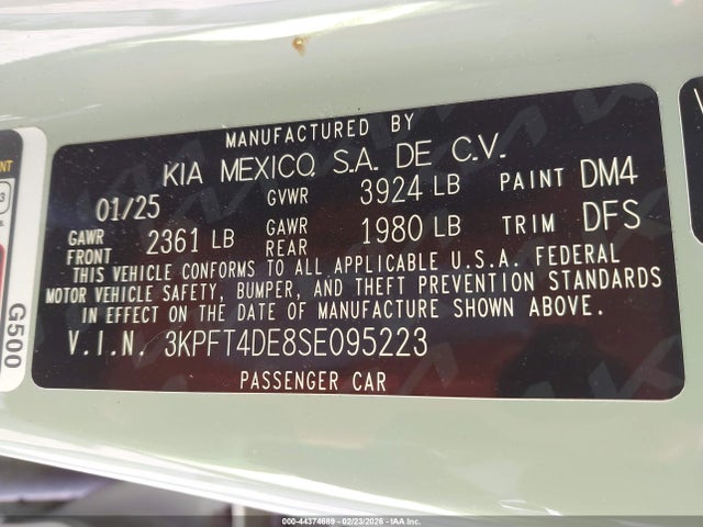Aukcja sprzedaży 2025 Kia K4 Lxs, vin: 3KPFT4DE8SE095223, numer aukcji: 44374689