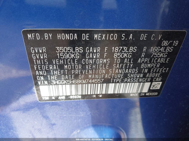 3HGGK5H68KM744557 Honda Fit Sport