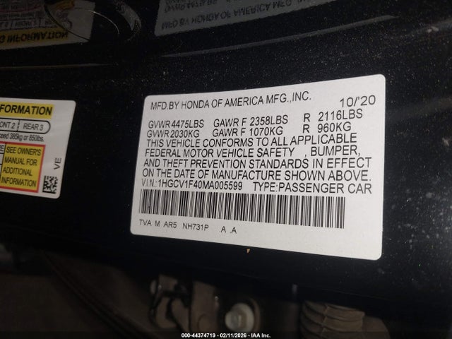 1HGCV1F40MA005599 Honda Accord Sport Special Edition