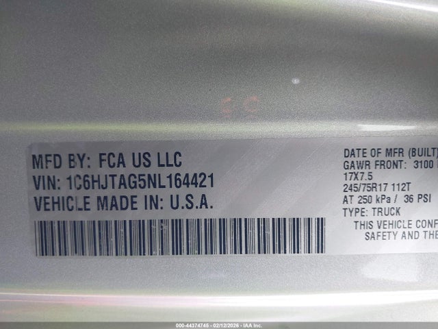 1C6HJTAG5NL164421 Jeep Gladiator Altitude 4x4