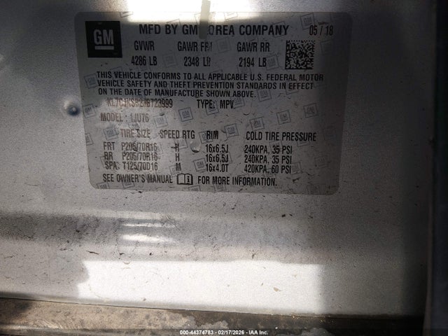 KL7CJKSB2JB723999 Chevrolet TRAX LS