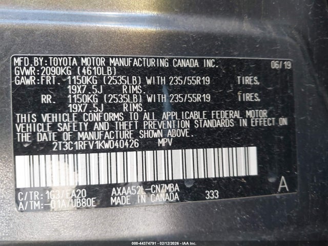 2019 TOYOTA RAV4 2T3C1RFV1KW040426 Photo 8