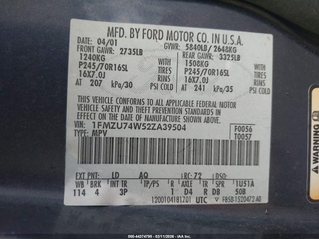 2002 FORD EXPLORER 1FMZU74W52ZA39504 Photo 8