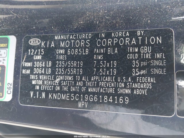 KIA Sedona Sx Luxury 2016 KNDME5C19G6184169 Image 9