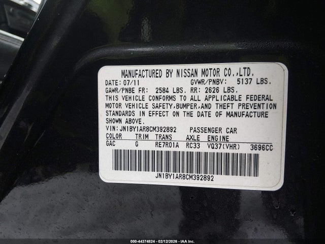 Aukcja sprzedaży 2012 Infiniti M37x, vin: JN1BY1AR8CM392892, numer aukcji: 44374824