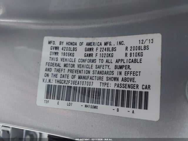 Honda ACCORD LX 2014 1HGCR2F36EA107007 Image 9