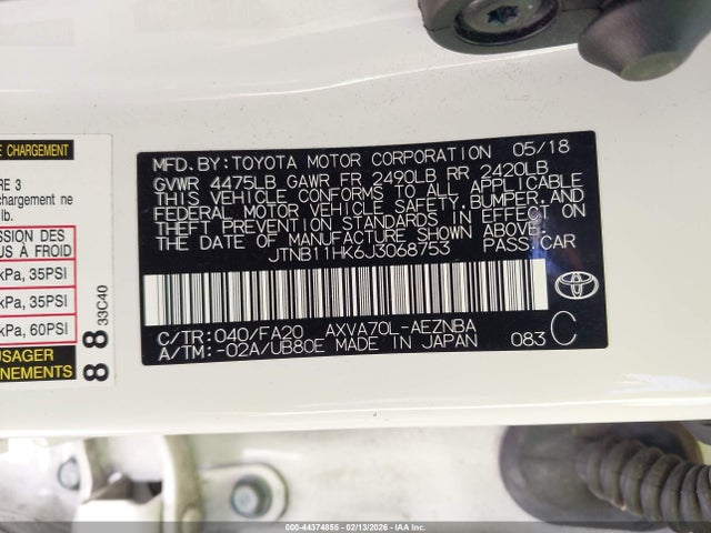 JTNB11HK6J3068753 Toyota CAMRY LE