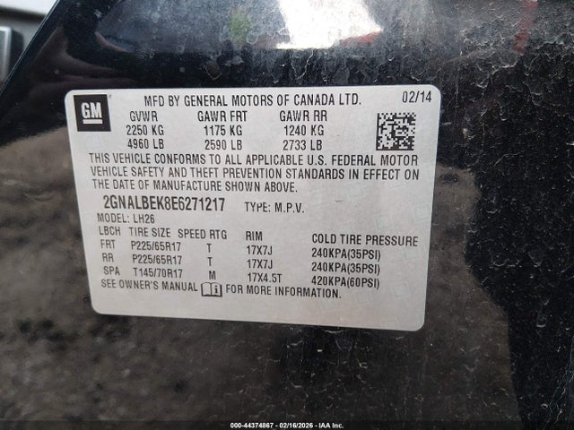 2GNALBEK8E6271217 Chevrolet EQUINOX 1LT