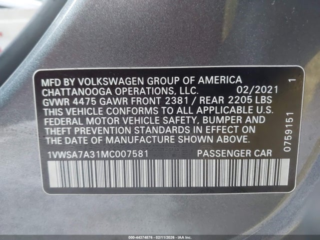 Volkswagen Passat 2.0t Se 2021 1VWSA7A31MC007581 Image 9