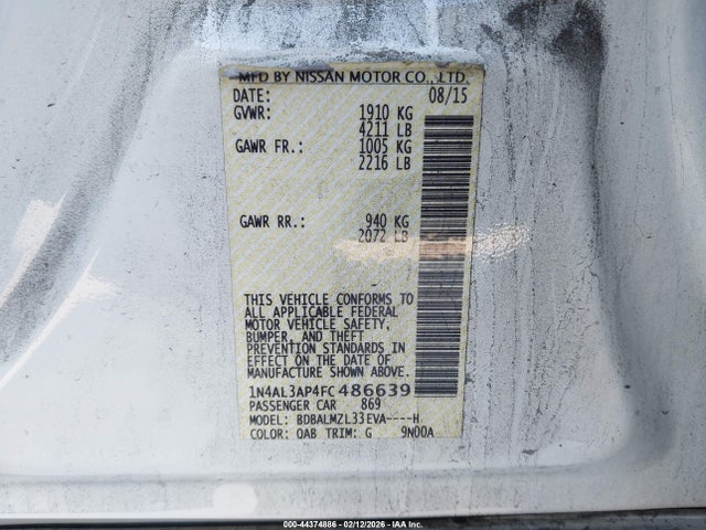 Nissan Altima 2.5 Sv 2015 1N4AL3AP4FC486639 Image 9