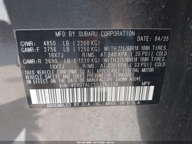 4S4BTALC5S3250536 Subaru Outback Onyx Edition