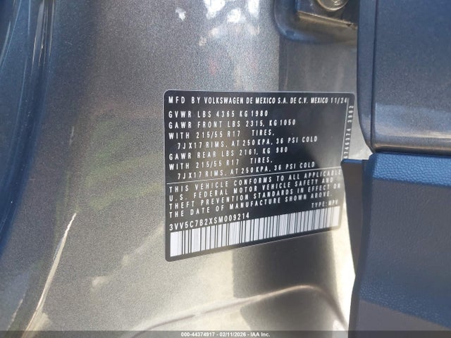 3VV5C7B2XSM009214 Volkswagen Taos 1.5t S